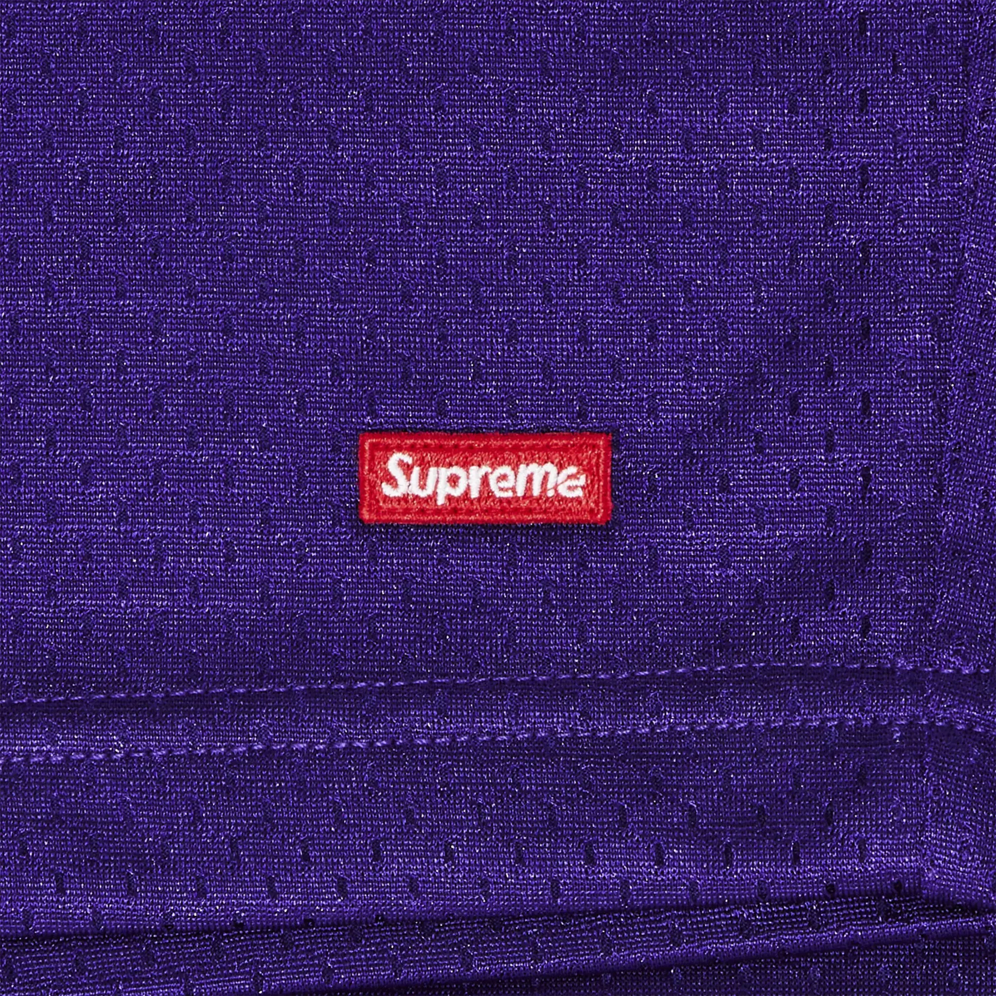 Detailed Material View of Supreme Small Box Baggy Mesh Purple Shorts (SS25) SS25SH18-PURPLE